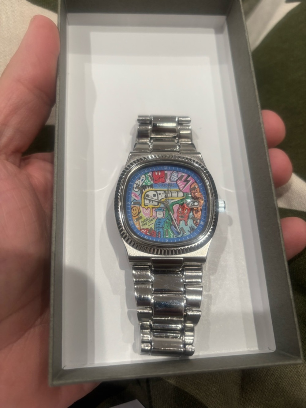 Silver Men’s Watch with Colorful Pop-Art Dial